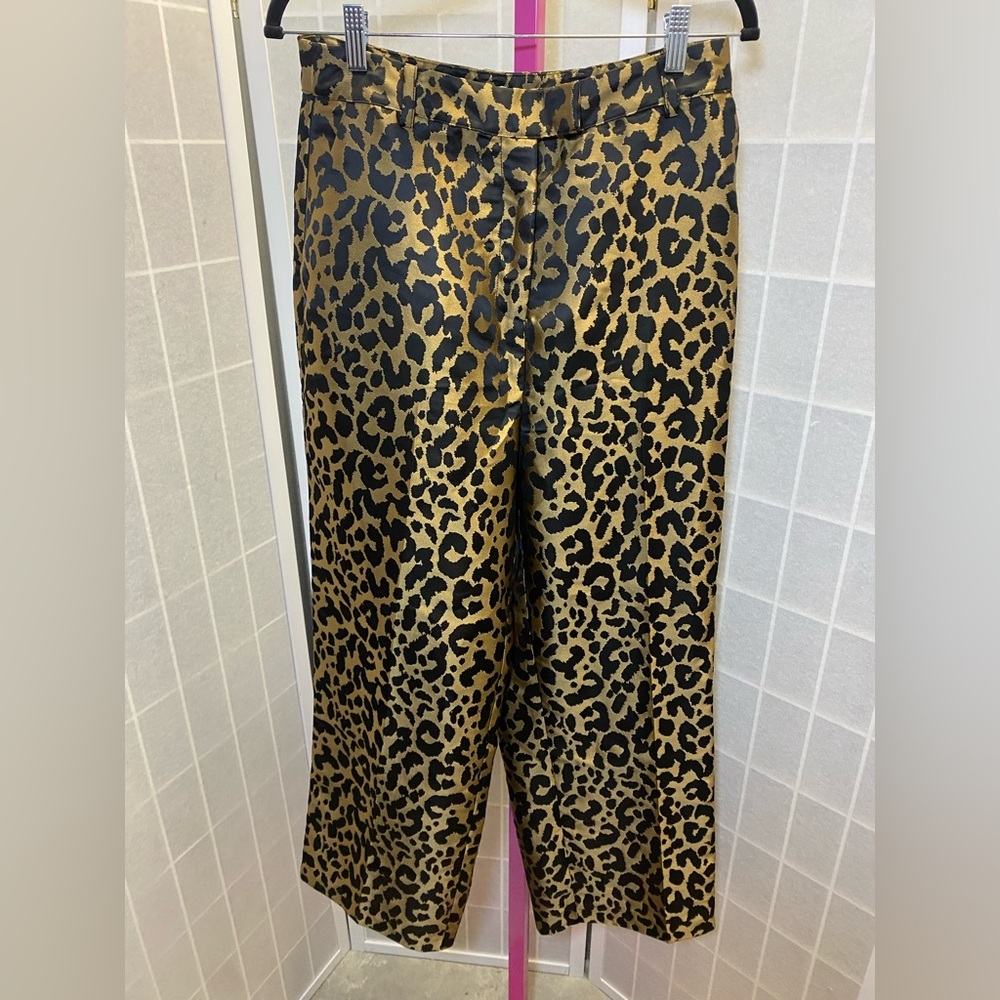 NWT Warehouse Black and Gold Animal Print Pants Jacquard Animal Print Trousers